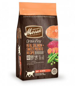 Merrick Grain Free Real Salmon + Sweet Potato Packaging